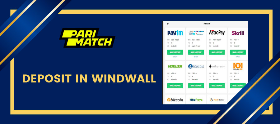 Parimatch application supports almost all known payment systems